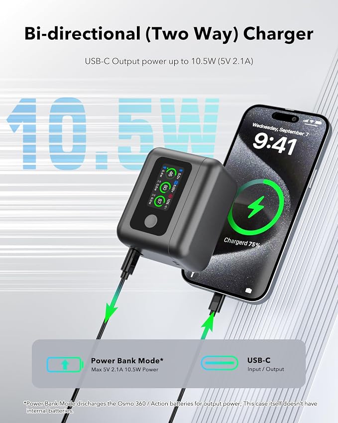 2100mAh Battery and Charger for DJI Osmo 360 / Action 5 Pro/Action 6, Color LCD - Image 4