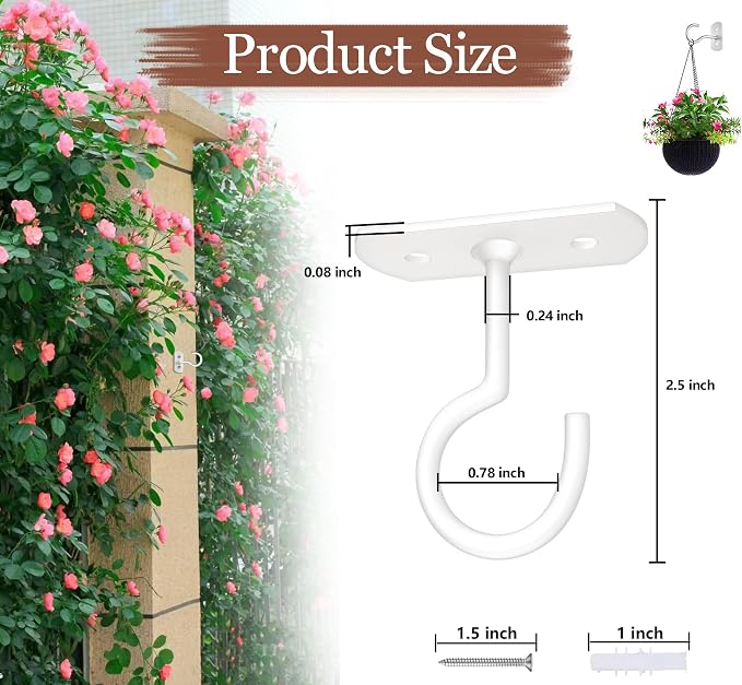2.5in Ceiling Hooks for Hanging Plants 2Pack White - Image 2