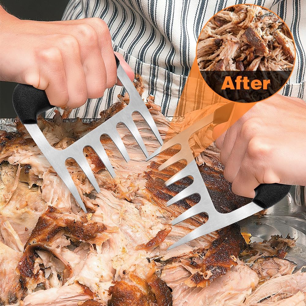 Meat Shredder Claws, 2 PCS Stainless Steel Meat Claws, Metal Pulled Pork with Handle Turkey Pork Chicken Shredder Tool Accessories for Men Grilling Cooking BBQ Serving
