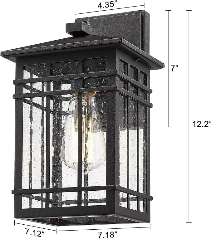 Outdoor Wall Lantern, Exterior Light Fixture, Waterproof Outdoor Wall Lighting Fixture Outside with Seeded Glass for Porch, Garage, Patio, Hallway, Entryway, 2 Pack