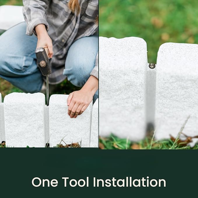 Beuta Landscape Edging | Garden Edging Border | Faux Stone Block XL for Lawn Edging, Flower Beds & Yard Edging – 1 Pack | Each Section Has 6 Blocks 48" L x 4" W x 9.5" H | 3 Spikes | Limewash