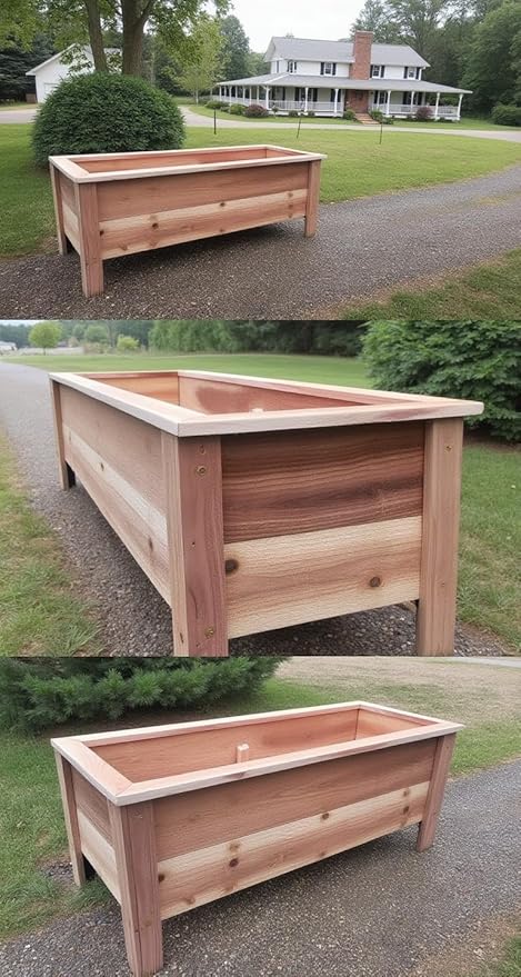 Handmade Custom Heavy Duty Rectangular Raised Cedar Wood Garden Planter Box – 46", 36", 24" – Indoor/Outdoor Farmhouse Style for Flowers & Vegetables – Made in USA (24" L x 15.5" W x 16.5" H)