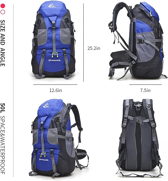 Bseash 50L Hiking Backpack, Water Resistant Lightweight Outdoor Sport Daypack - Image 2
