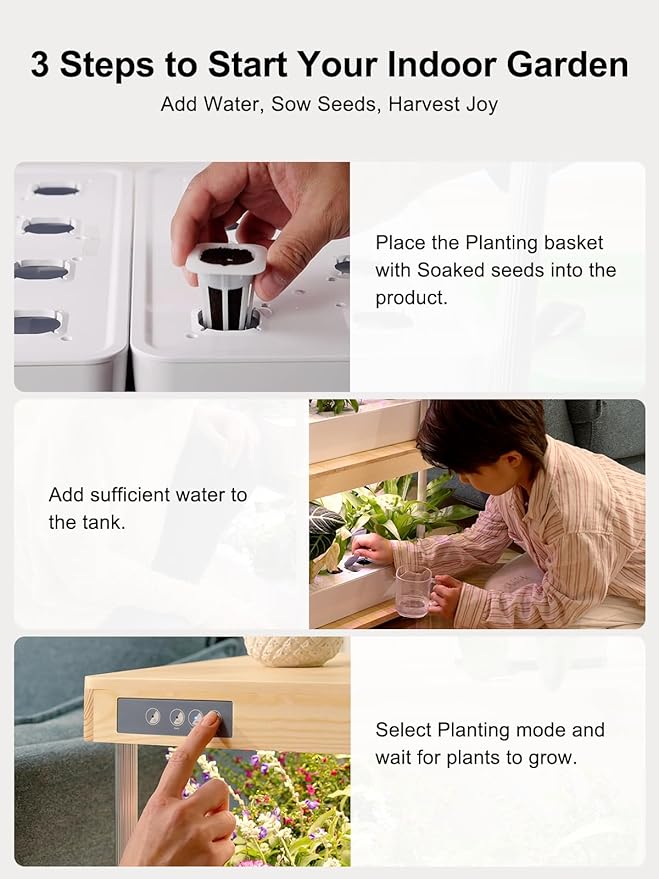 GROWNEER HydroEasy1.0 Hydroponics Growing System Kit, Beginner-Friendly Indoor Garden for Vegetable Fruit Herb, Bamboo Design, Perfect Gift Idea, Full-Spectrum LED Lights for Maximum Growth