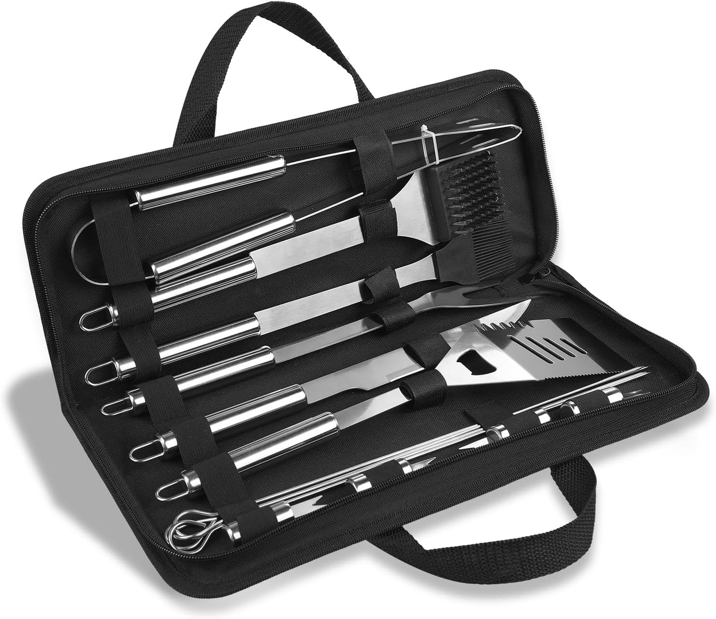 Anpro Grilling Accessories Grill Kit- Grill Set, Grilling Utensil Set, BBQ Accessories, BBQ Kit, BBQ Grill Tools, Grilling Gifts for Father's Day, Smoker, Camping, Kitchen,21 PCS-Standard Silver
