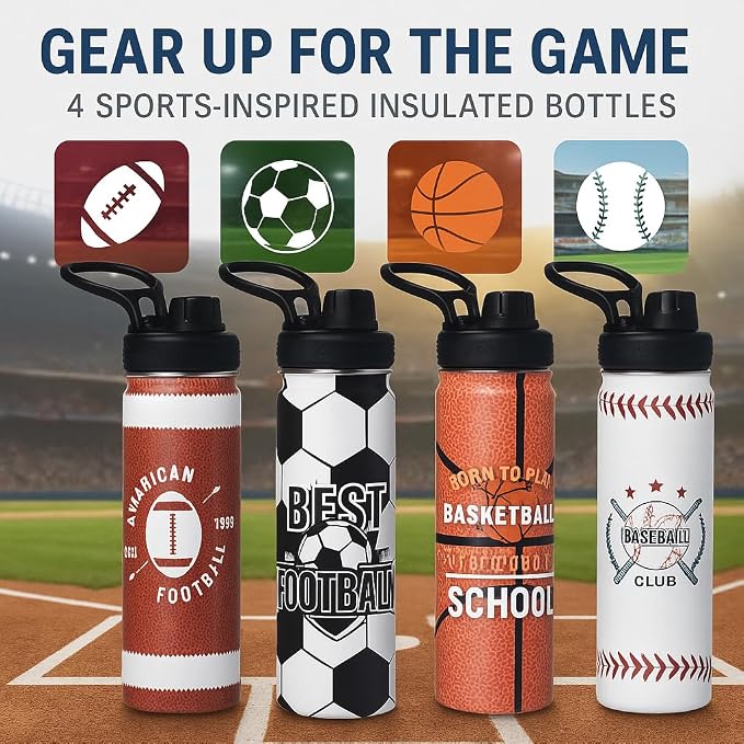 Football Water Bottle, 24 oz Insulated Stainless Steel Sports Bottle - Image 8