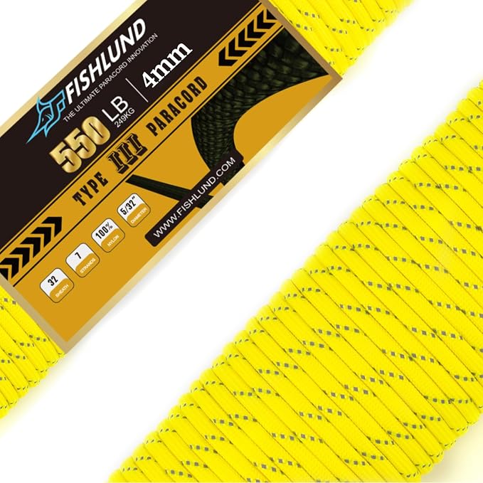Reflective Paracord 550 lb, 7 Strand Paracord Rope 250ft 4mm, Nylon Parachute by FISHLUND