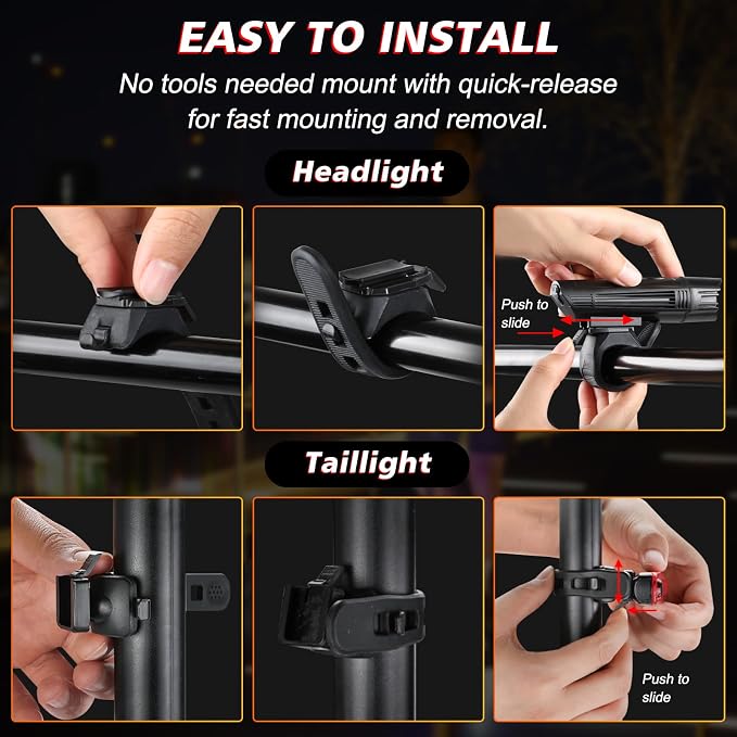 Ascher Ultra Bright USB Rechargeable Bike Light Set, Powerful Bicycle Front - Image 8