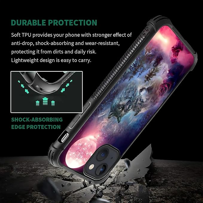 for iPhone 13 Case, Star Two Wolfs Howling Pattern Graphic Design Girl Boy Soft - Image 7