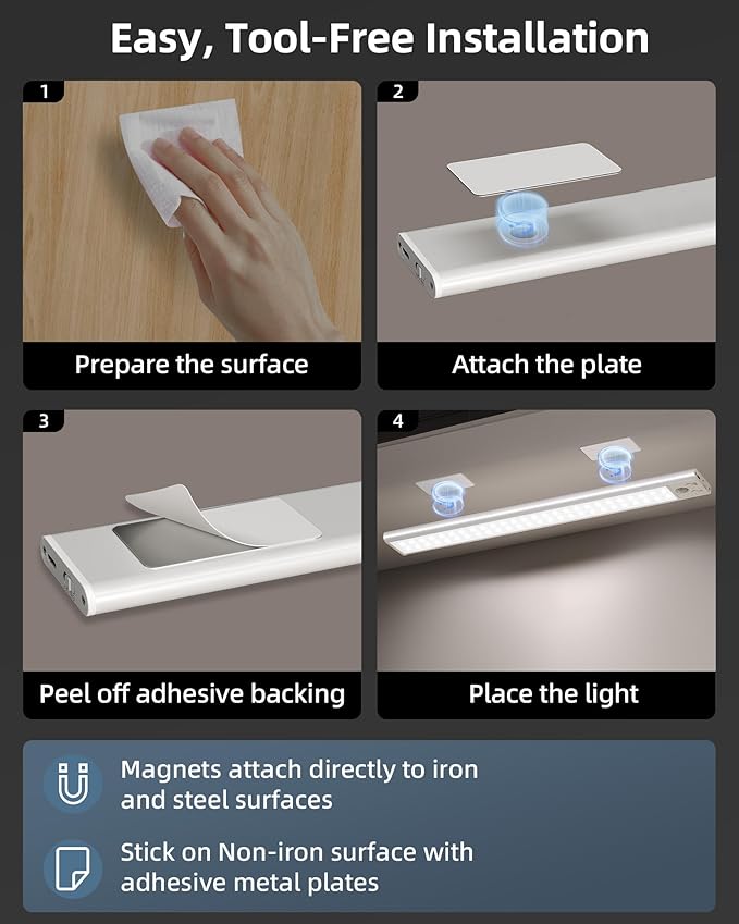 14.5-inch Under Cabinet Lights, Wireless Closet Light, Motion Sensor, 3500mAh - Image 8