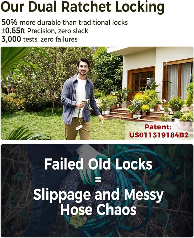 Retractable Garden Hose Reel 1/2 in x 85 ft Upgraded UV Resistant Heavy Duty Automatic Hose Reel Wall Mount 3/4 in Brass Fitting 9 Pattern Nozzle Any Length Lock Slow Retraction