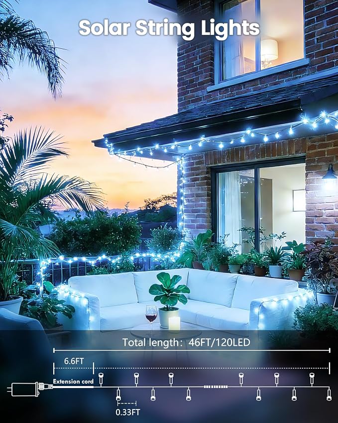OZS 2PK 240LED Solar Sring Lights Outdoor Waterproof, Solar Christmas Lights - Image 5