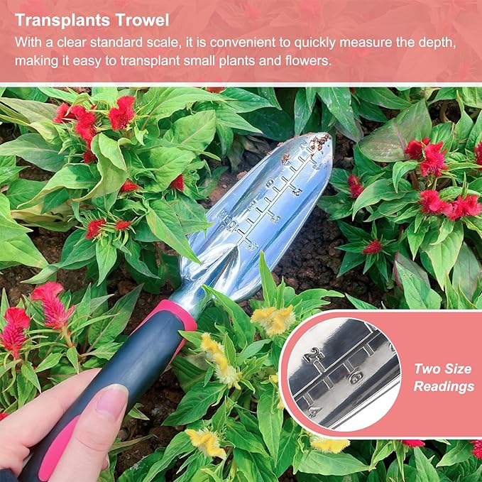 Garden Tool Set, 3PCS Heavy Duty Aluminum Gardening Tools with Soft Non-Slip Ergonomic Handle, Including Hand Trowel, Transplant Trowel and Cultivator Hand Rake for Planting, Digging, Weeding