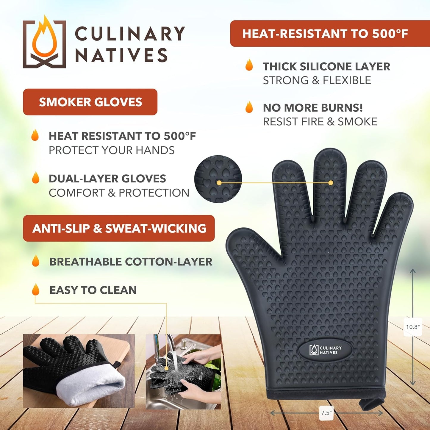 Smoker Gloves, Meat Claws, Thermometer, Timer, Brush | No.1 Heat Resistant BBQ Gloves | Meat Shredder Claws | Silicone Grill Gloves and Pulled Pork Claws with Smoker Accessories Kit & Tools (Black)