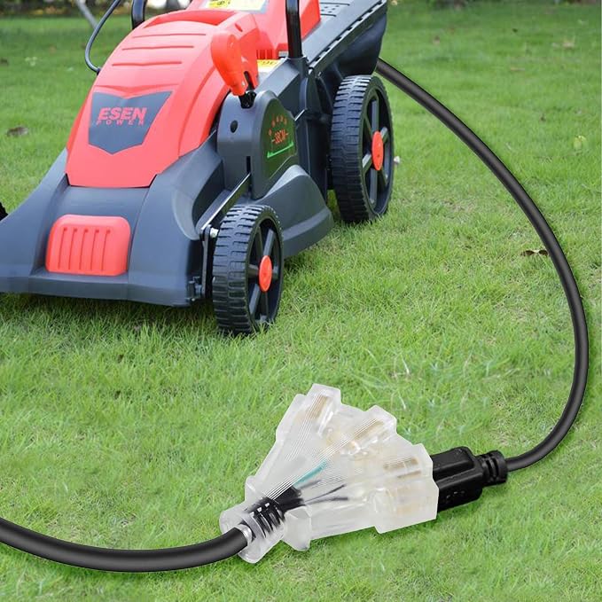 6 FT 12/3 Extension Cord Heavy Duty Black 3-Outlet Indoor/Outdoor SJTW Lighted - Image 8