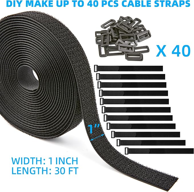 1" x 30ft Nylon Hook and Loop Cable Straps Roll - Image 2