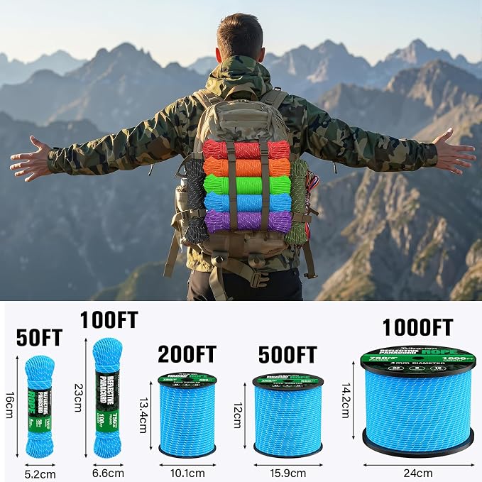 Reflective Paracord Rope 750 lb - 100ft 5/32" Parachute Cord 4MM 12-Strand para - Image 5