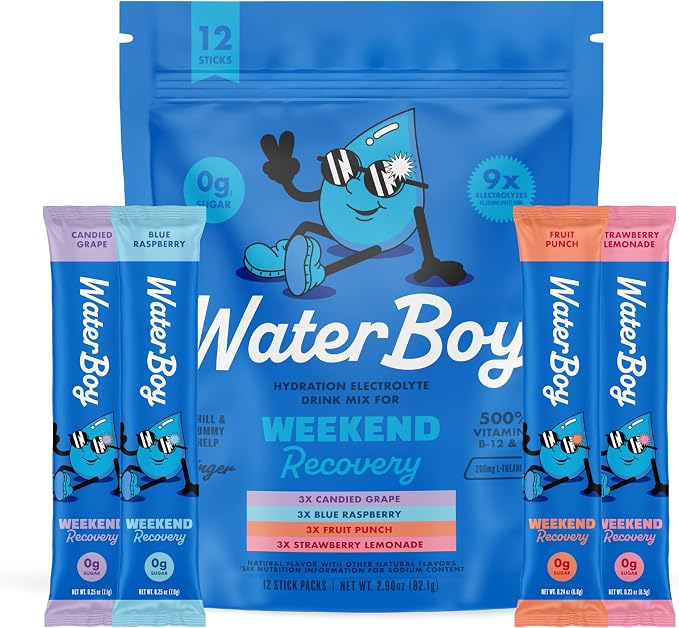 Waterboy Weekend Recovery Sample Pack | 3, 200mg Electrolyte Powder Packets | by WaterBoy