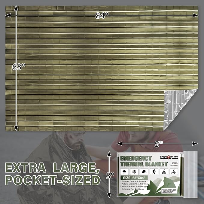 SecuCaptain Survival Emergency Thermal Blankets: Extra Large 84” x63” Space - Image 3