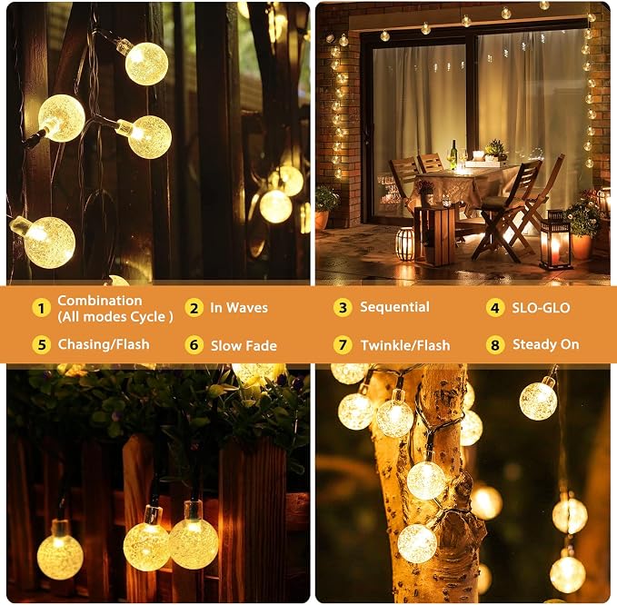 Outdoor Solar String Lights, 2x46FT 66LED 8Modes Crystal Solar Powered - Image 4