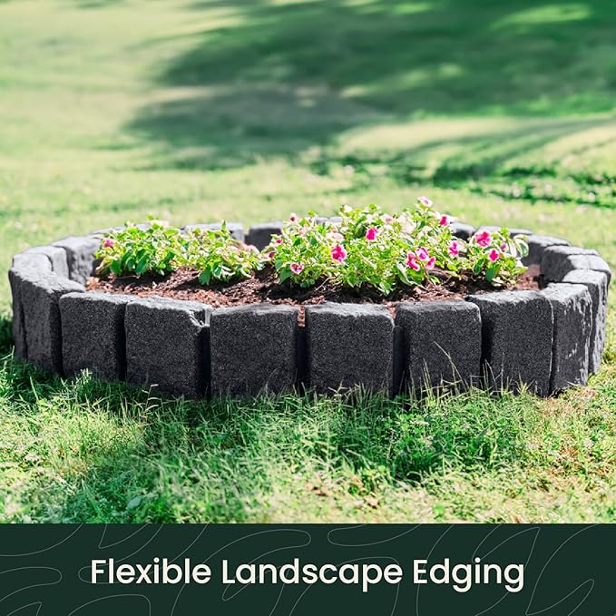 Beuta Landscape Edging | Garden Edging Border | Faux Stone Block XL for Lawn Edging, Flower Beds & Yard Edging – 1 Pack | Each Section Has 6 Blocks 48" L x 4" W x 9.5" H | 3 Spikes | Charcoal