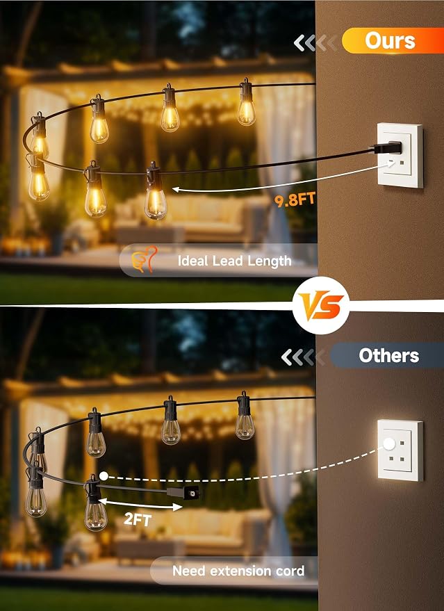 Minetom 80FT Outdoor String LED Patio Lights Waterproof, 24 Shatterproof S14 - Image 7