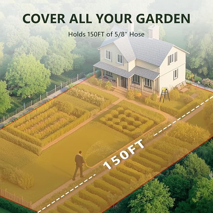 Freestanding Garden Hose Reel Holds 150 Ft Hose, Metal Garden Hose Holder for Outdoor, Garden Stand Rack for Water Pipe Organizer Storage, Black