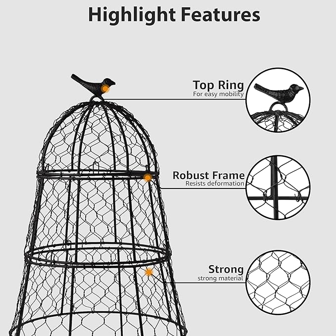 Pack of 10 Heavy-Duty Chicken Wire Plant Cloches – Rustproof Garden Protectors and Plant Cages for Vegetables and Flowers – Safeguard Plants from Deer and Critters – 20” x 12”
