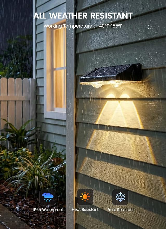 Brightown 8 Pack Solar-Fence-Lights-Outdoor, IP65 Waterproof Warm White & RGB - Image 4