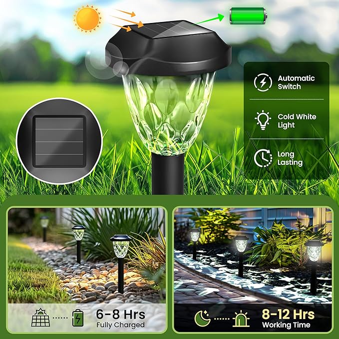 Solar Outdoor Lights Waterproof,Solar Pathway Lights Outdoor with Great Pattern, Auto On/Off Garden Decor for Outside Garden Walkway Driveway Pathway(16 Pack)