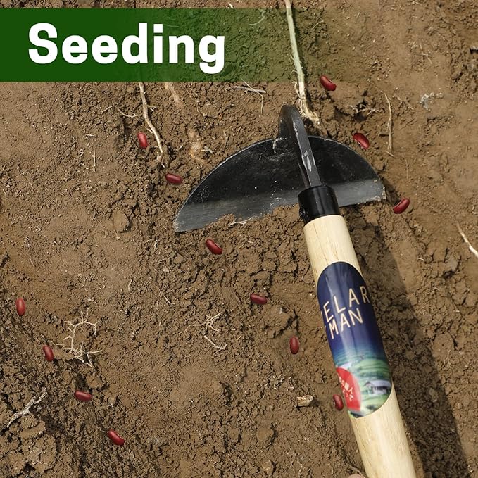 Garden Weeding Sickle/Hand Hoe, Gardening Cutting Grass Sickle, Japanese Sickle Style Hand Weeder Tool with Thick Blade&Wooden Handle