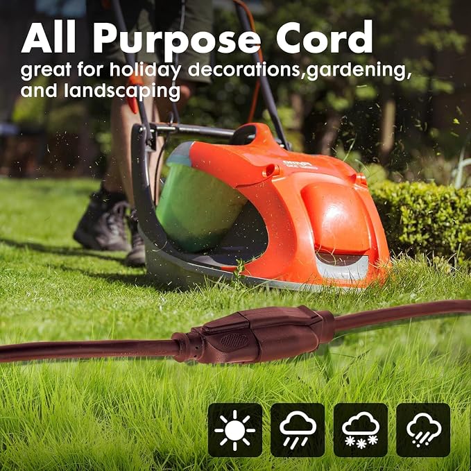 1ft Brown Extension Cord Waterproof, UL Listed, 16/3 SJTW Heavy Duty 3 Prong - Image 5