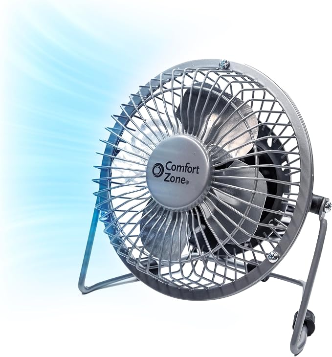 Comfort Zone 4-inch All-Metal Mini Desk Fan – High Velocity Portable USB Fan by ComfortZone