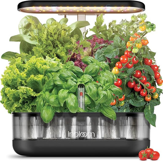 inbloom 12 Pods Hydroponics Growing System Kit, Herb Garden Planter Indoor Kit, Indoor Gardening Hydroponics Growing System with 4.2L Water Pump, Height Adjustable, Gifts for Woman, Transparent Black