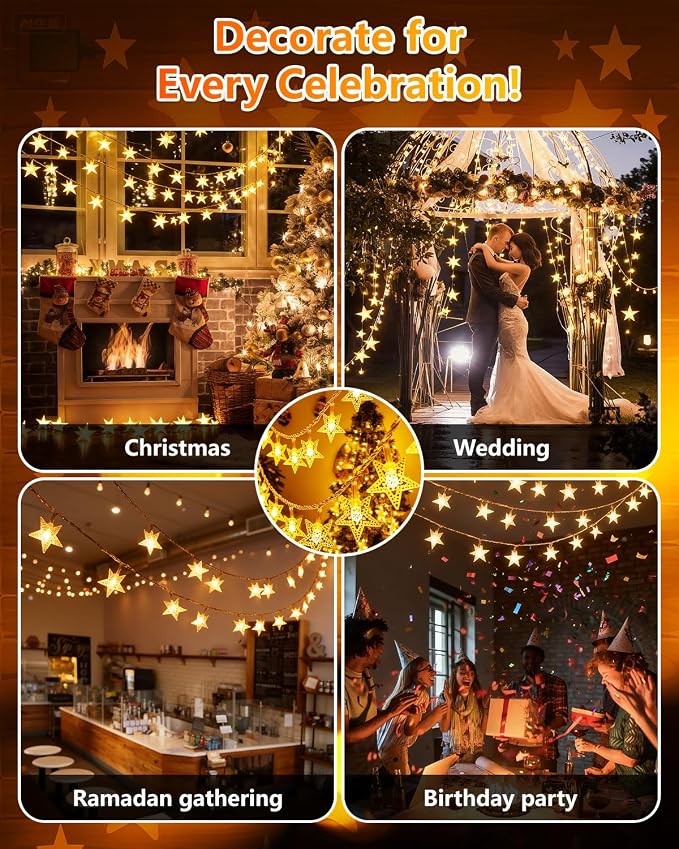 Twinkle Star 2 Pack 100 LED Star String Lights, Plug in Fairy String Lights - Image 7
