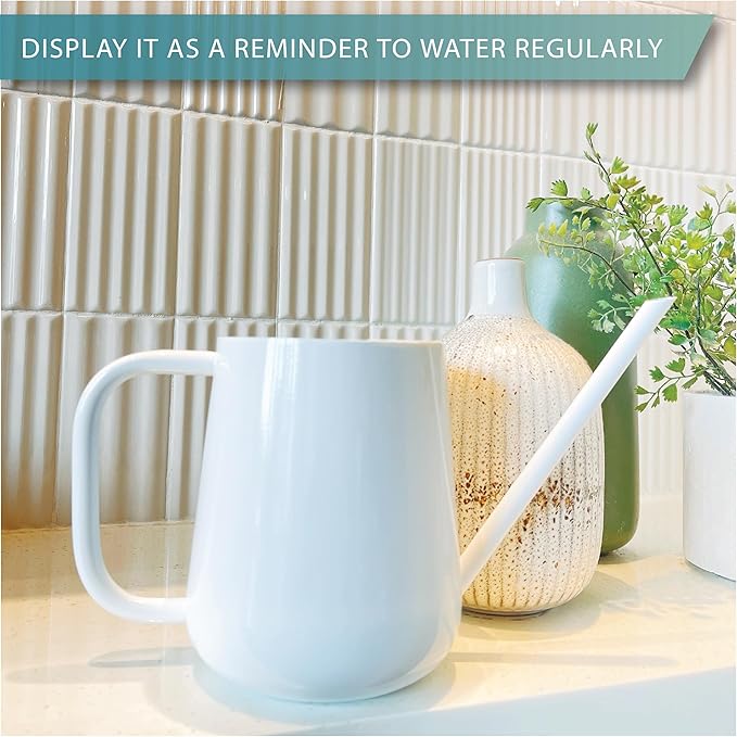 Metal Watering Can for Indoor Houseplants Outdoor Garden Long Sprout Water Can for Succulents Herb Bonsai Modern Garden Tool 33.8oz/1000ml (Brilliant White)