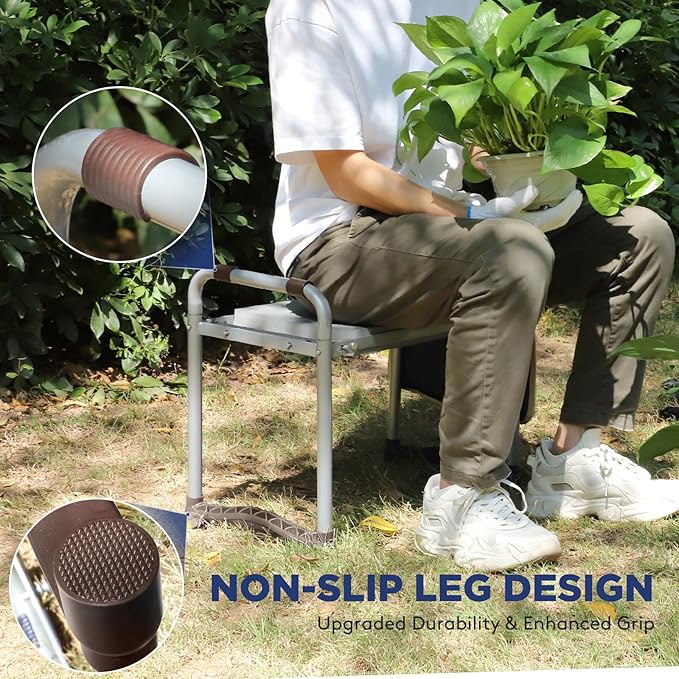 Upgraded Garden Kneeler and Seat with Thicken & Widen Soft Kneeling Pad, Heavy-Duty Foldable Garden Stool with Large Garden Tool Bag, Portable Garden Bench Gardening Gifts for Women, Seniors