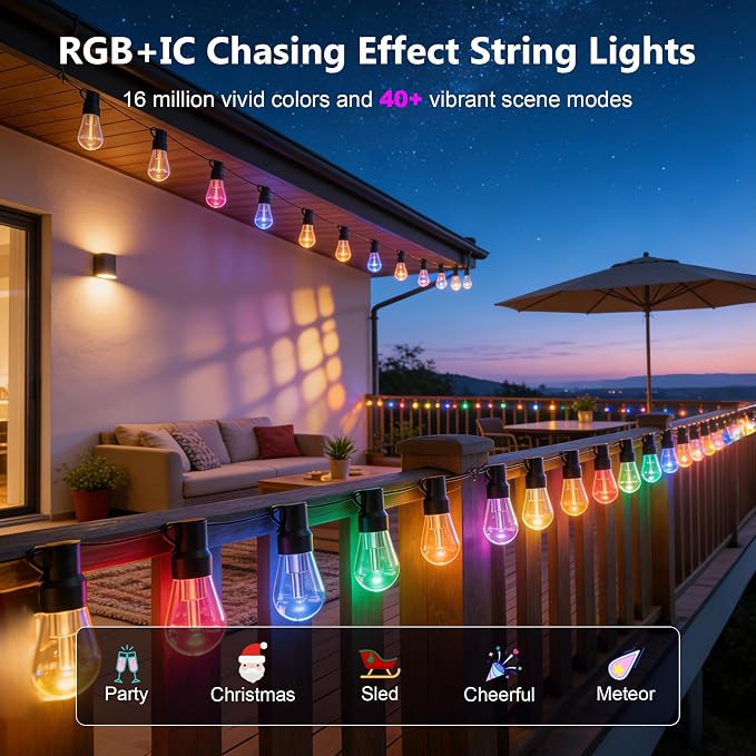 Beizelte Outdoor String Lights, 150FT RGB+IC Outside Light Dimmable - Image 3
