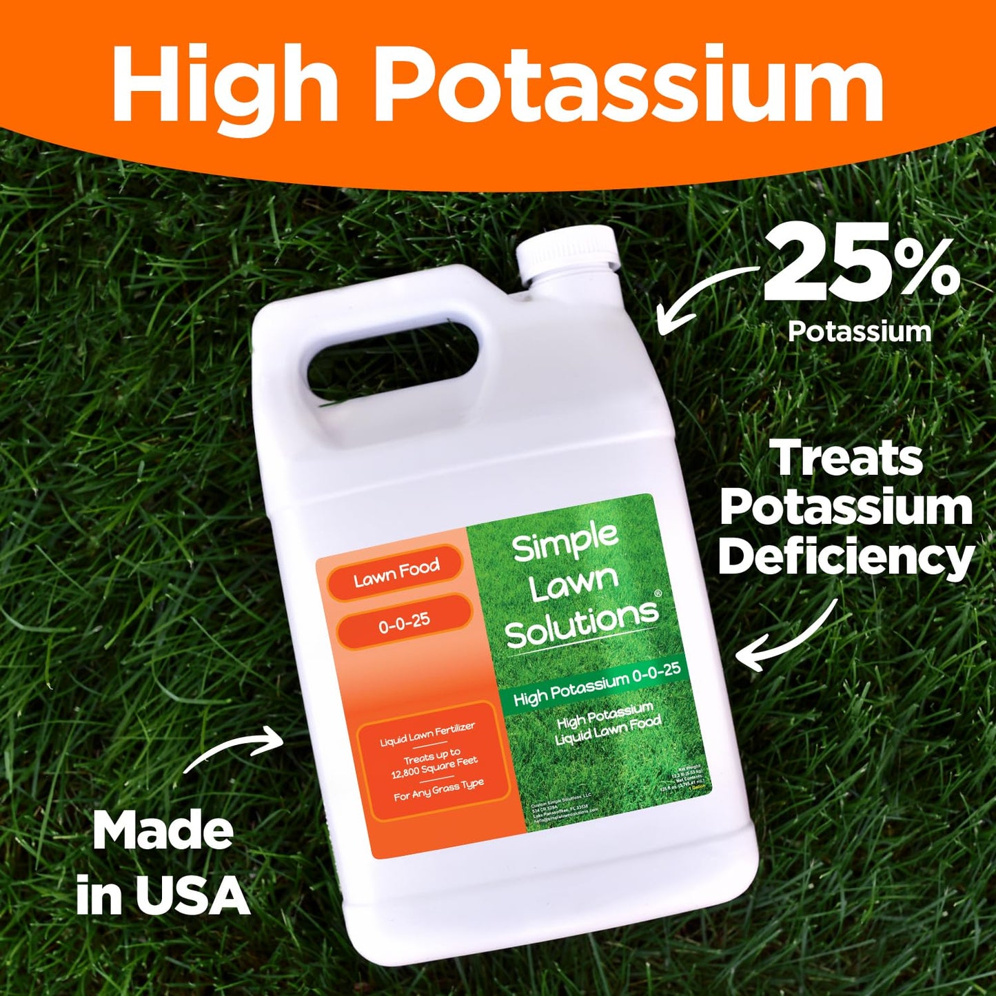 Simple Lawn Solutions - High Potassium Lawn Food Liquid Fertilizer 0-0-25 - Concentrated Spray - Turf Grass Vigor and Plant Hardiness - Summer and Fall - Any Grass Type (1 Gallon)