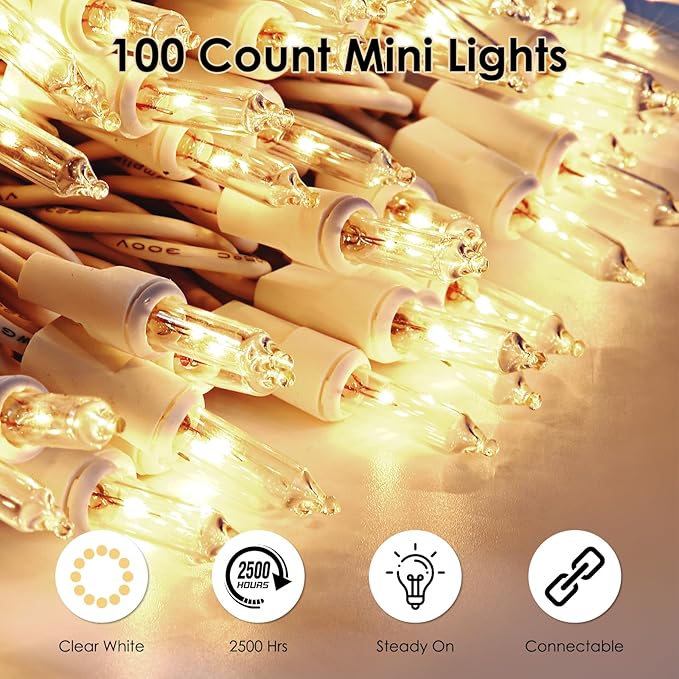Meteds Christmas Lights 2Pack 100 Count Clear Mini Lights White Wire - Image 2