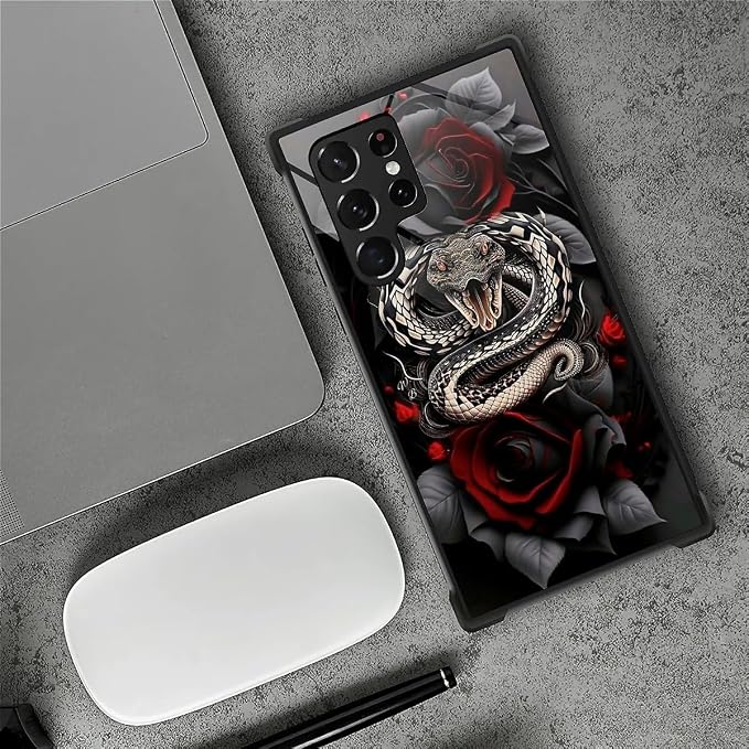 for Samsung Galaxy S22 Ultra Case, Entwined Rose Snake Pattern Graphic Design - Image 6