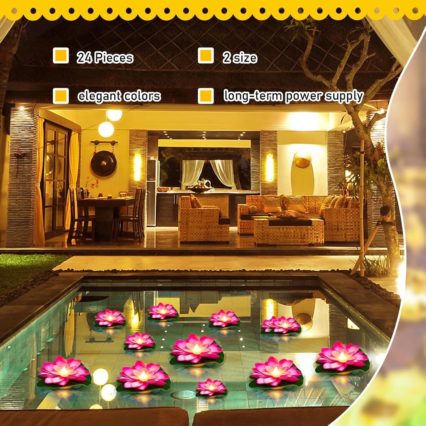 Liliful 24 Pcs Diwali Lotus Decoration Pool Floating Lights, Artificial Flowers Lotus with LED,Lily Pads Water Lantern for Indian Puja Home Decoration(3.94 Inch, 5.91 Inch,Pink)