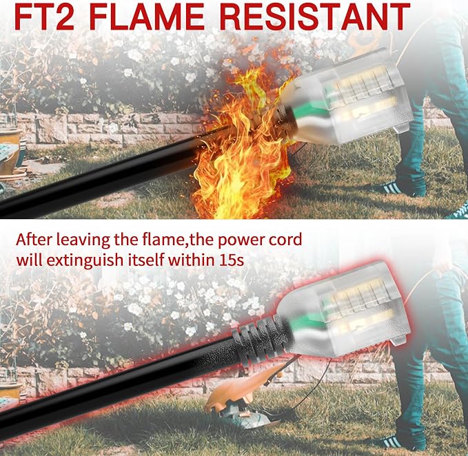 100 FT 14/3 Extension Cord Outdoor, Heavy Duty Weatherproof & Flame Retardant - Image 3