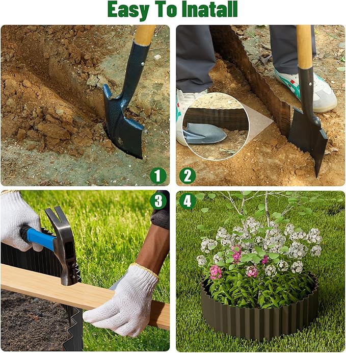 SnugNiture Corrugated Metal Garden Edging,6" x 20' Sturdy Lawn Edging Border,Landscape Edging Border for Lawn, Flower Bed,Garden and Yard(Black)