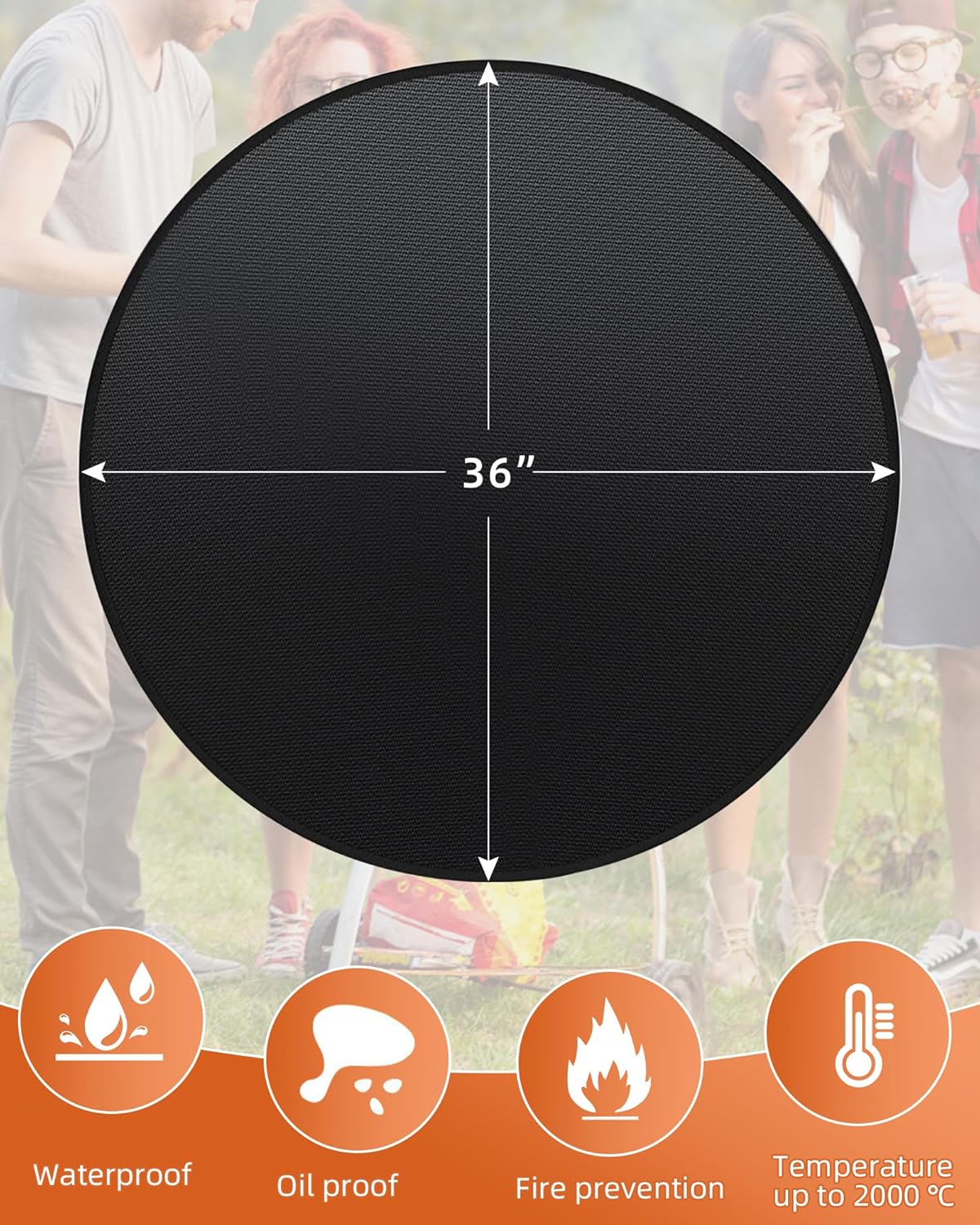 Round BBQ Grill Mat, 36 inches Double-Sided Fireproof Pad for Indoor Outdoor Grilling 4-Layer Oil-Proof Waterproof Protector for Deck Patio