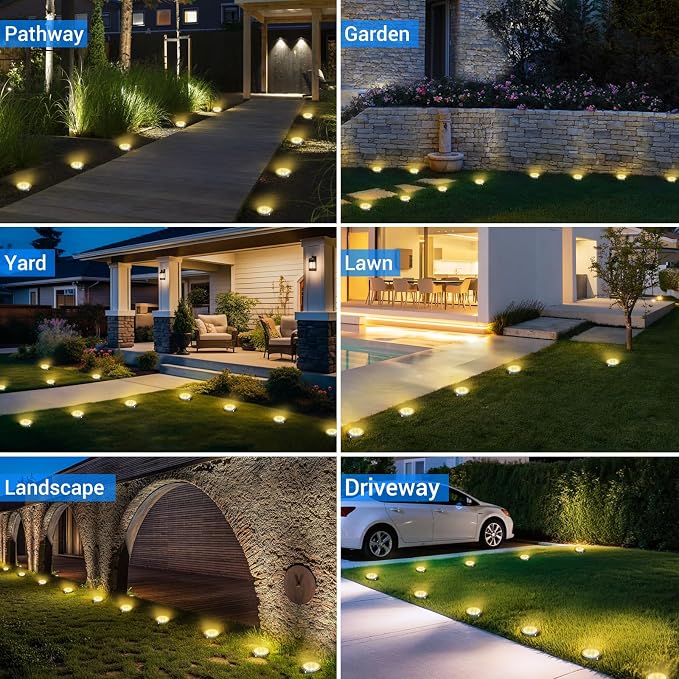 Peasur Solar Ground Lights Outdoor, 8 Pack Flat Solar Powered Disc Lights - Image 6