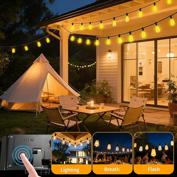 Solar Lights Outdoor Waterproof: ST38 50FT 15M Shatterproof Bulbs Patio Lights - Image 3
