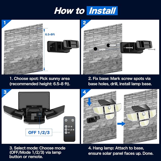 Adewalk Outdor Security Solar Light -4Pack 188 LED Solar Motion Sensor Light - Image 5
