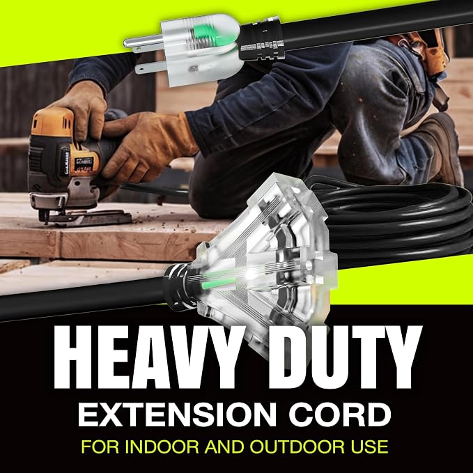 100ft Outdoor/Indoor Extension Cord 3-Outlet 12/3 Gauge Extra Heavy Duty 3 - Image 7