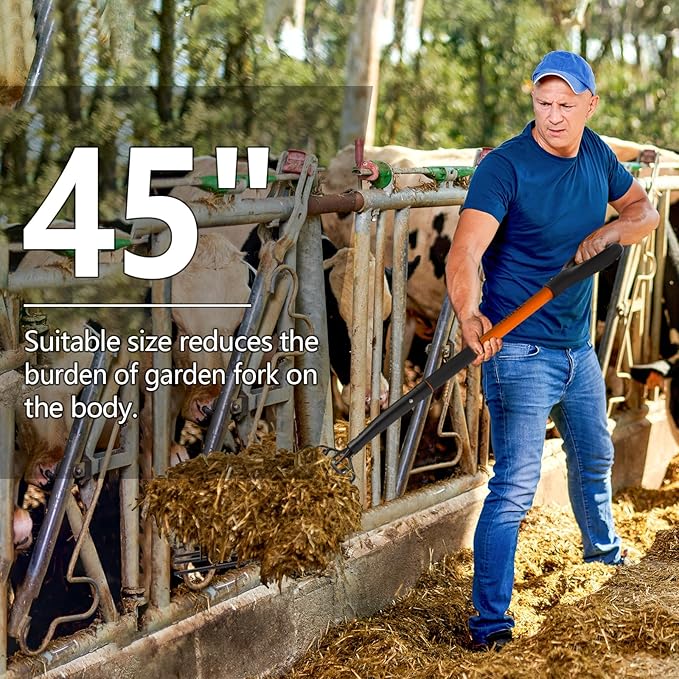 Pitchfork for Gardening, 10 Tines Pitch Fork with Non-Slip Handle, Heavy Duty Pitch Fork for Mulching, 45 Inches